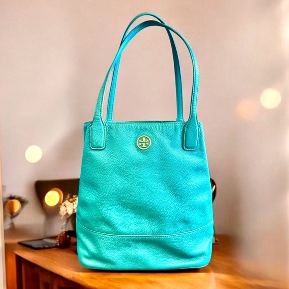 Tory Burch Aqua Turquoise Leather Michelle Tote - Picture 5 of 13